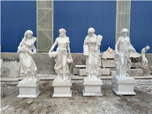 White Marble Four Season Women Statue,White Marble Human Sculpture, Marble Carving Stone with Low Price, Handcraft Landscaping Garden Decorated Stone