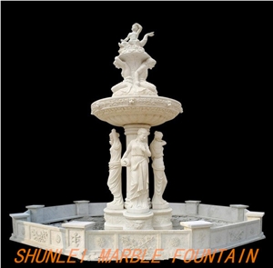 White Marble Garden Fountains / Human Sculptured Hand Carved Exterior Fountains for Garden Decoration, Big Fountain,Carving Water Fountain