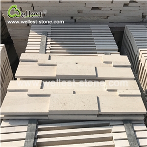 3d Honed Moca Cream Beige Limestone Culture Stacked Stone Pannel for Garden Feature Wall Veneer Cladding Decor Pool Waterfall Fireplace Breast