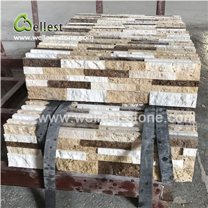 Beige Coffee Travertine Ledge Culture Stacked Stone Pannel for Interior Exterior Garden Feature Wall Vaneer Cladding Decor and Pool Waterfall