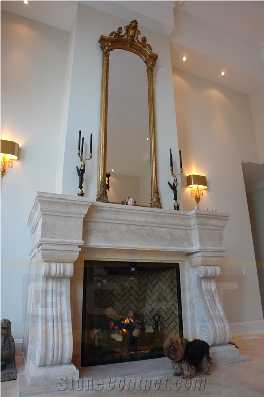 Beige Marble Solid Fireplace Mantel Surround