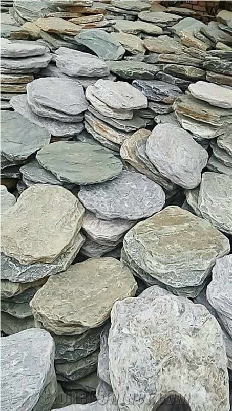 Grey Tumbled Slate Stepping Stone Garden Paver Round Shape