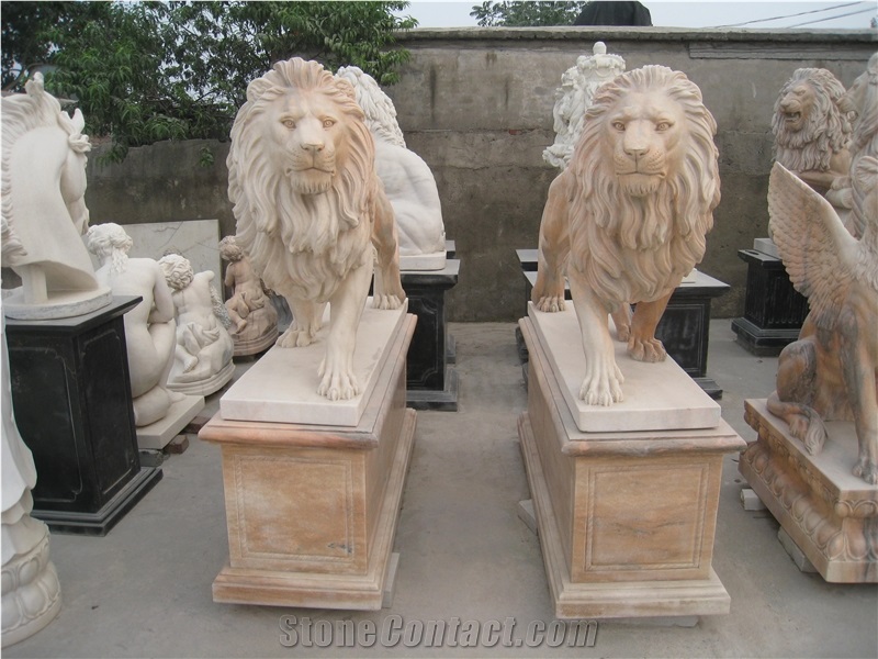 Marble Lion Statue with Pedestal