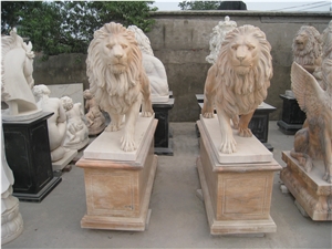 Marble Lion Statue with Pedestal