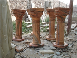 Pink Marble Column Pedestal with Roman Style Capital
