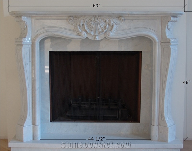 White Marble Fireplace Mantel with Sculpture Flower Hearth Surround