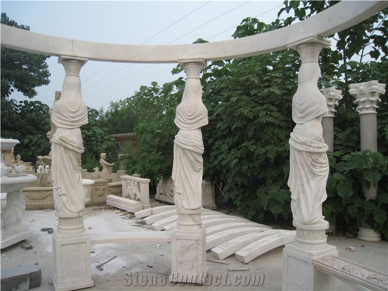 White Marble Gazebo with Statue Sculpture