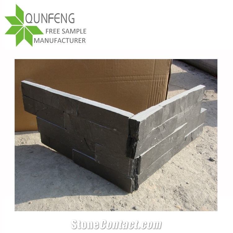 China Z Shape 60X15cm Dark Grey Slate Wall Panel Stone