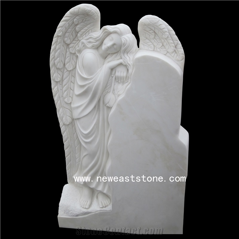 Han White Jade Marble Pure White Empress White Marble Angel Heart Shaped Headstones Tombstone