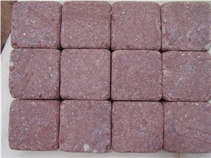Red Porphyry Cobblestone, China Red Porphyry Cobblestone, Dayang Red Cube Stone, Red Granite Paving Stone