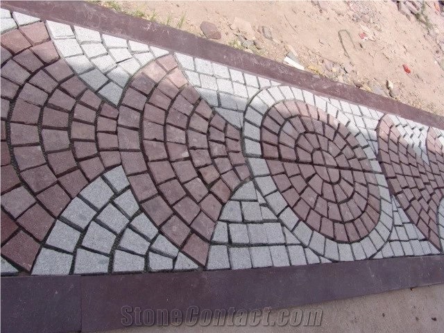 Red Porphyry+ G603 Fan-Shape Granite Paving Stone with Net on the Back