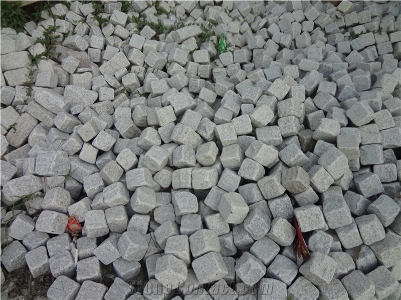 Tumbled Light Grey G603 Granite Paving，Sesame White Granite Cobbles , Granite Cobble Stone, Granite Light Grey Cube Stone