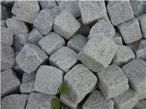 Tumbled Light Grey G603 Granite Paving，Sesame White Granite Cobbles , Granite Cobble Stone, Granite Light Grey Cube Stone