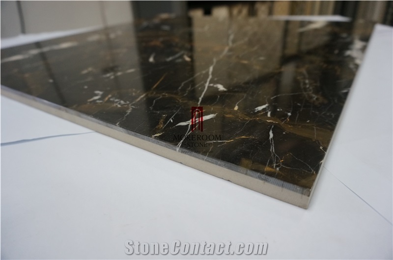 Flooring Black Marble Portoro Laminated Marble Panel