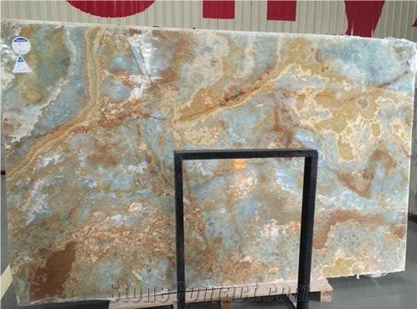 Natural Polished Book Match Blue Onyx Slabs and Tiles for Wall Caldiing