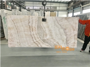 China Beige Onyx, Slab, Tiles, Cut to Size, Perfectly Bookmatched, Large Quantity, Nice Transpancy, Own Quarry, Good Processing