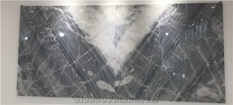 China Blue Ink/Painting Flower/Grey Marble/Grey Vein Polished/Honed Slab&Tiles for Floor Wall Covering Countertop Bookmatch Backgroud Quarry Manufactory