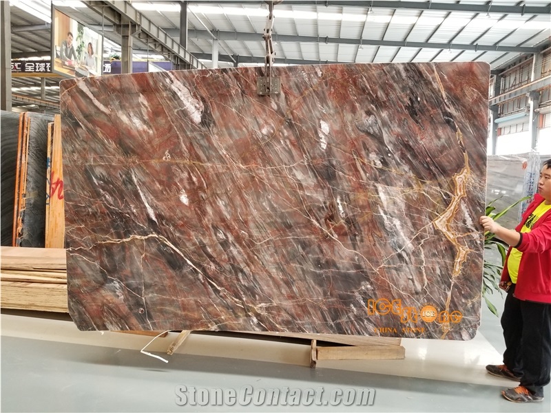 China Decoration Marble Tiles,Bookmatch Venice Red, Fantasy Pattern with Multicolor Backlit, Wall Panel