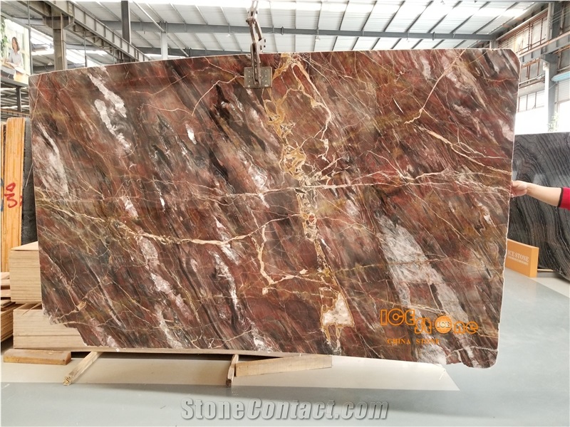 China Decoration Marble Tiles,Bookmatch Venice Red, Fantasy Pattern with Multicolor Backlit, Wall Panel
