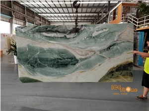 China Dreaming Green Marble Slab, Cut to Size, Tv Background, Special Pattern, Bookmatched