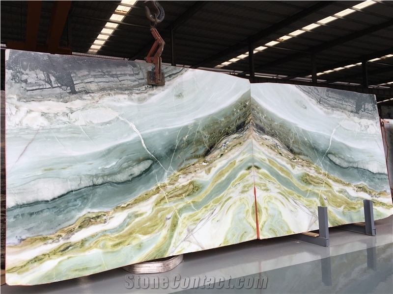 China Luxury Stone Dreaming Green Polished Marble Tiles & Slabs/Landscape/Bookmatch for Project/Wall Covering Decoration/Blocks from Own Quarry