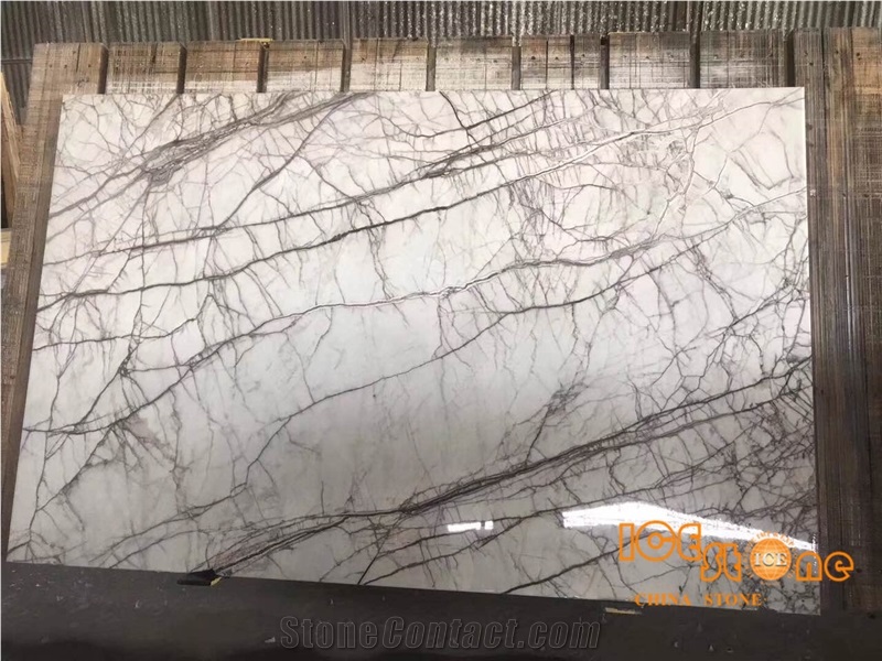 China New Lilac Polished White Marble Slabs Tiles Grey Vein; Chinese Aurora; Natural Milas New York Wall Floor Covering , Own Factory Quarry