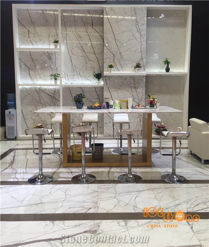 China New Lilac Polished White Marble Slabs Tiles Grey Vein; Chinese Aurora; Natural Milas New York Wall Floor Covering , Own Factory Quarry