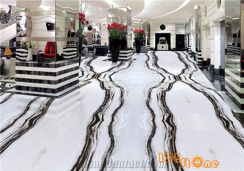 China Panda White Marble,Chinese Landscape Paintings Slabs, Tv Background, Cut to Size, Wall and Floor Covering Nature Stone
