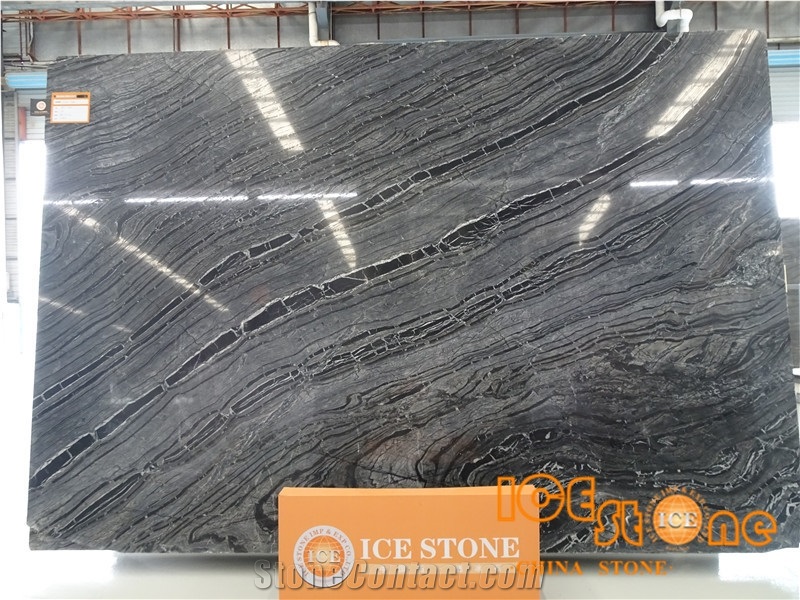 Chinese Polished Honed Silver Wave Wooden/Wood Grain Grey Black Bookmatch Marble Slabs Tiles for Wall Floor Covering Contertop Bathroom Decoration