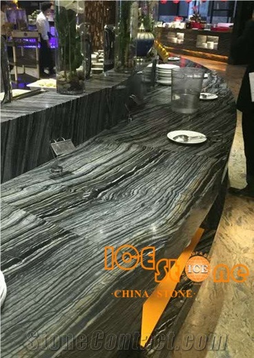 Chinese Polished Honed Silver Wave Wooden/Wood Grain Grey Black Bookmatch Marble Slabs Tiles for Wall Floor Covering Contertop Bathroom Decoration