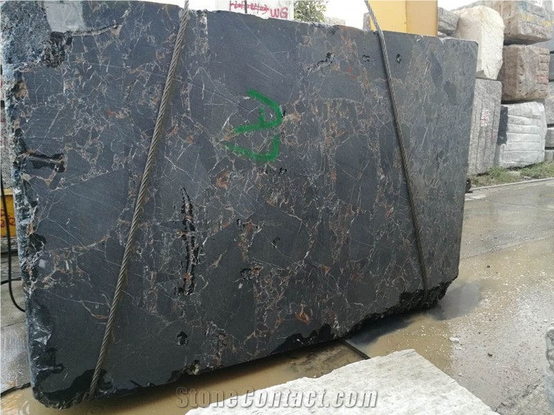 Chinese Portoro Gold & Black Marble Slabs Tiles Blocks/ Natural Stone/ Port Saint Laurent/ Nero Giallo/ Macchia Larga/ Wall Floor Covering