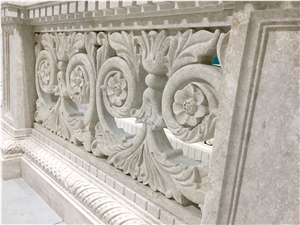 Custom Hand Carved Natural Stone Balustrade and Balustrade Piers
