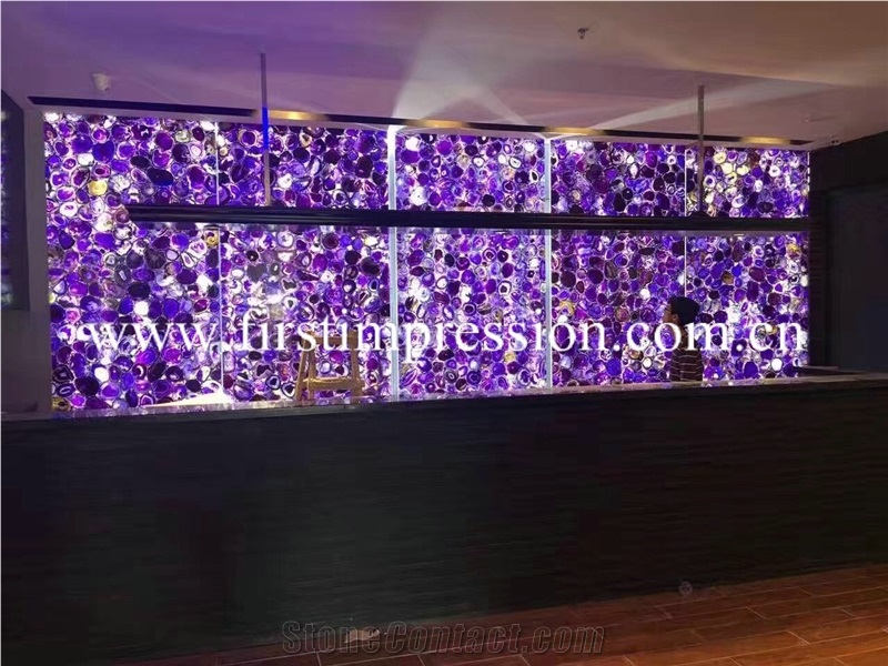 China Purple Agate Semi Precious/ Good Quality Gemstone Tiles/ Wall Ladding/ Background Backlit Stone