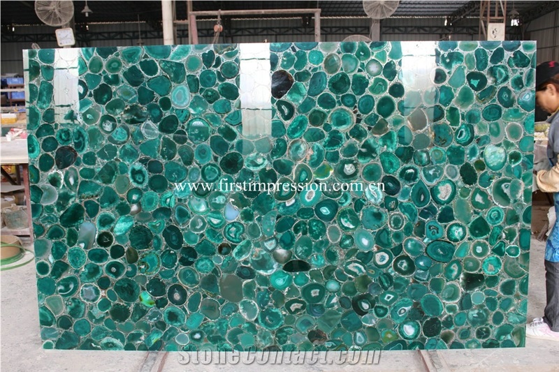 High Polished Stone Green Agate Slab/ Semiprecious Stone Gemstone Stone/ Transperant Countertop Intertior Wall Cladding