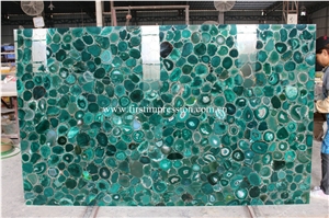 High Polished Stone Green Agate Slab/ Semiprecious Stone Gemstone Stone/ Transperant Countertop Intertior Wall Cladding