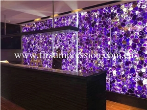 High Quality Purple Agate Semi Precious/ Good Quality Gemstone Tiles/ Wall Ladding/ Background Backlit Stone
