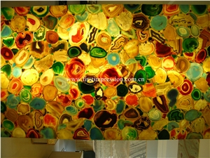Hot Sale Interior Wall Panel Multi Color Semiprecious Agate Stone Multi Color Gemstone Slabs