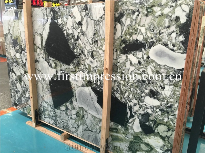 Hot White Beauty Green Jade Marble Slabs/ Ice Connect Marble/ Floor Covering Tiles/ Skirting/ Slabs/ Bookmatched/ Polished Natural Stone/ Own Quarry