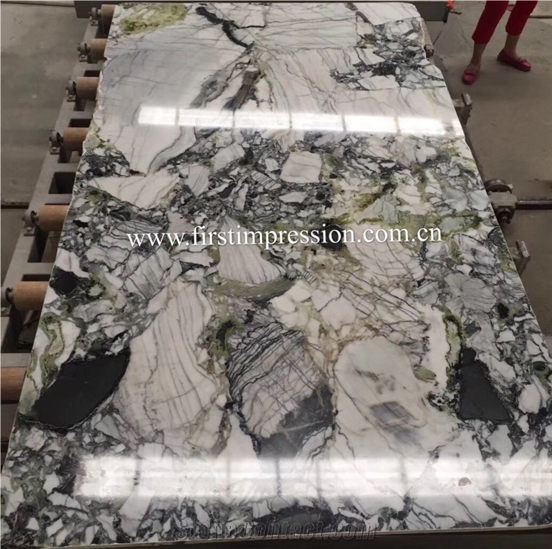 Ice Connect Marble Slabs&Tiles/ White Beauty Mabrle/ Green Jade Natural Stone/ Bookmatck Wall Covering