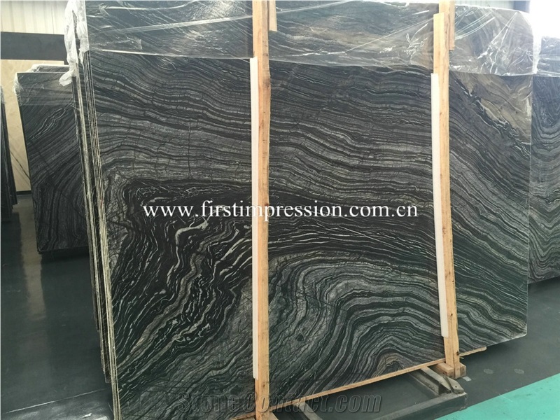 New Polished Black Wood Gain Slabs & Tiles/ Silver Wave Black Wooden Zebra/ Antique Wood Black/ Wood Black Serpeggiante Slabs