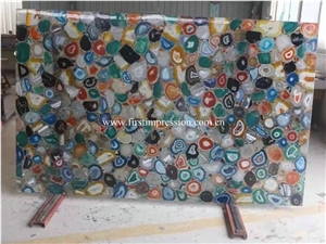 New Polished Interior Wall Panel Multi Color Semiprecious Agate Stone Multi Color Gemstone Slabs