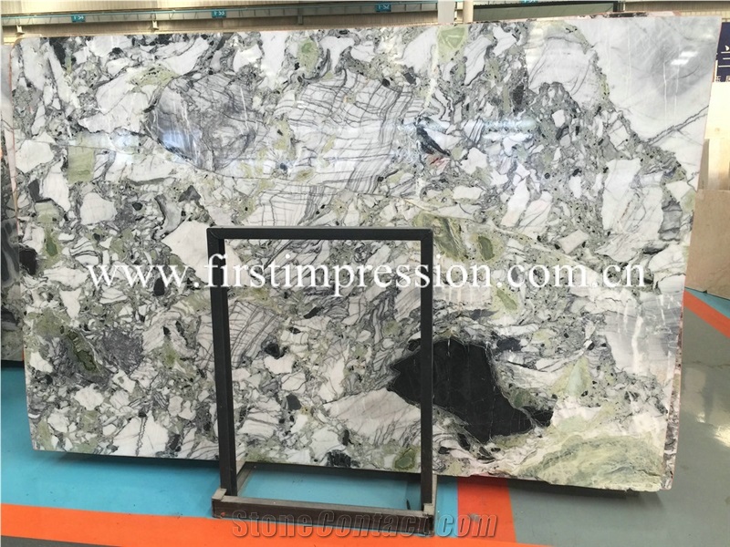 New Polished White Beauty Green Jade Marble Slabs/ Ice Connect Marble/ Floor Covering Tiles/ Skirting/ Slabs/ Bookmatched/ Polished Natural Stone