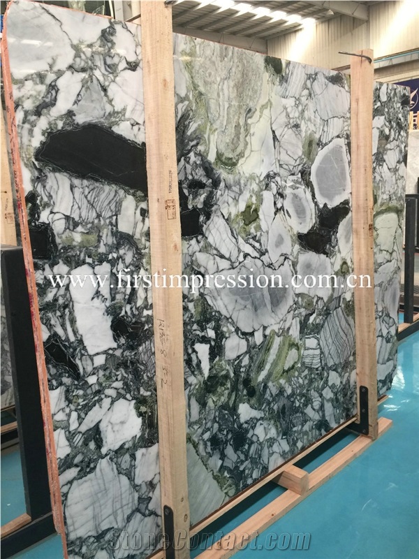 New Polished White Beauty Marble Slabs/ Ice Connect Marble/ Chinese Green Slabs and Tiles/ Cut to Size/ China Jade/ Bookmatck Wall Covering