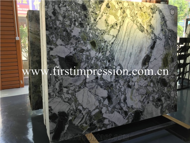 White Beauty Marble Slabs/ Ice Connect Marble/ Chinese Green Slabs and Tiles/ Cut to Size/ China Jade/ Bookmatck Wall Covering