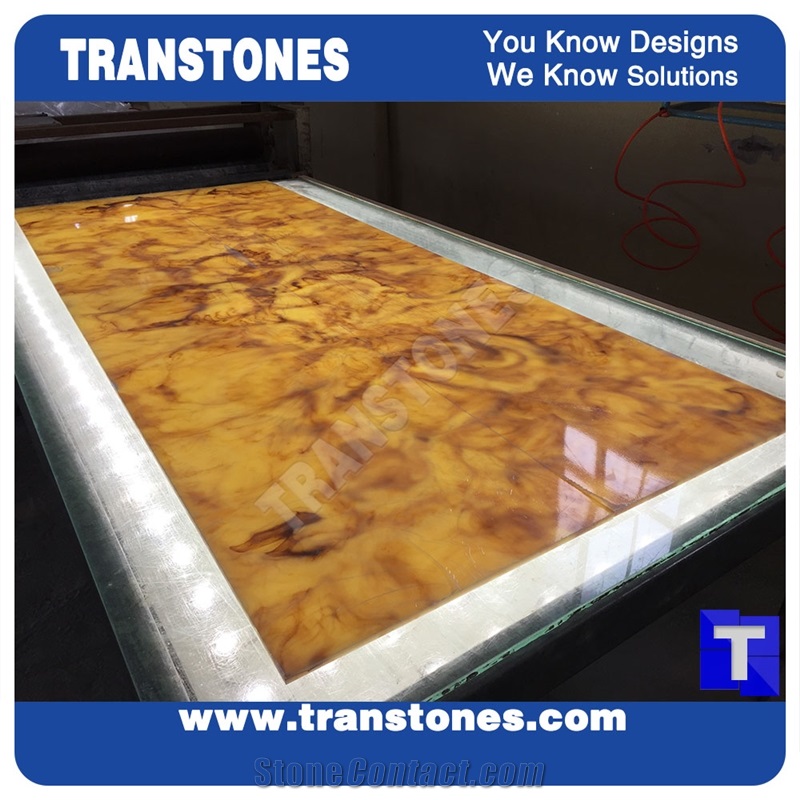 China Hot Alabaster Translucent Resin Yellow Panel Artificial Alabaster for Office Table & Reception Desk