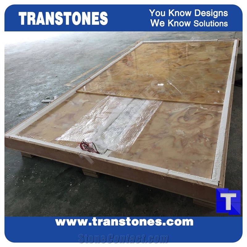China Hot Alabaster Translucent Resin Yellow Panel Artificial Alabaster for Office Table & Reception Desk
