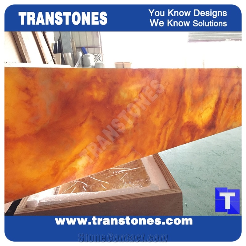 China Yellow Faux Onyx Sheet Translucent Resin Panel Backlit Transtones for Hotel and Home Decorating Materials