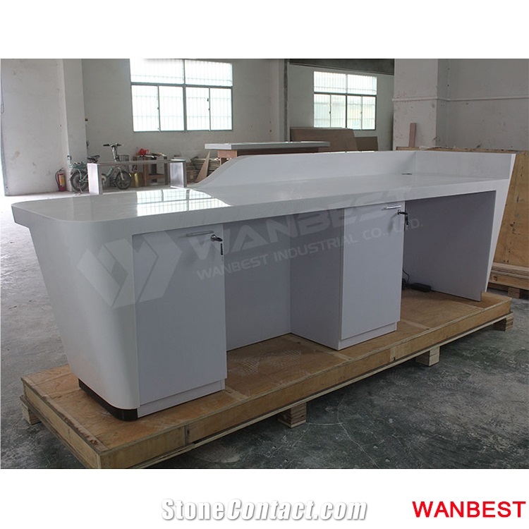 Commercial Solid Surface Acrylic White Bank Nail Salon Hospital Clinic Front Table Office Hotel