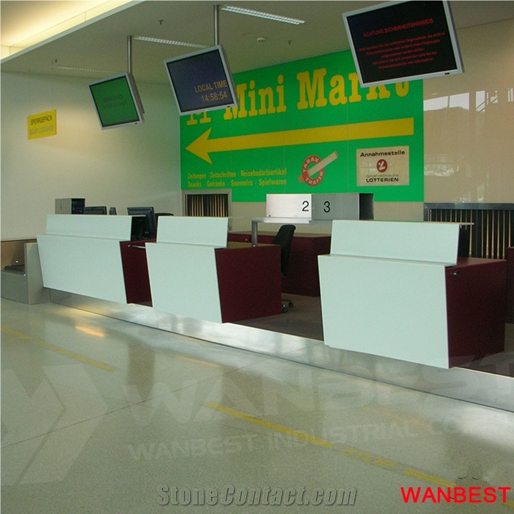 Customized Artificial Marble Acrylic Top Wood Train Station Airport Departure Area Check in Ticket Reception Counter Front Table for Retail Store