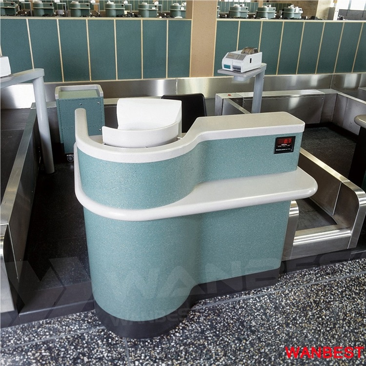 Customized Artificial Marble Acrylic Top Wood Train Station Airport Departure Area Check in Ticket Reception Counter Front Table for Retail Store